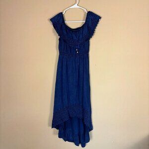 Sea Spice Blue Crochet Accent High-Low Dress - Size S